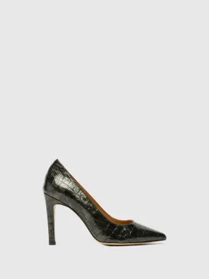 DARK GREEN POINTED HIGH-HEELED SHOES