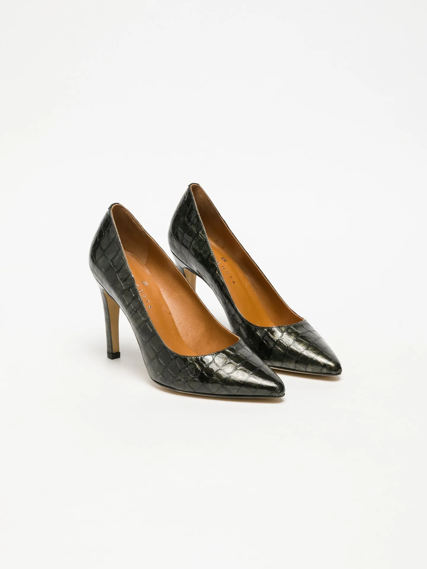 DARK GREEN POINTED HIGH-HEELED SHOES