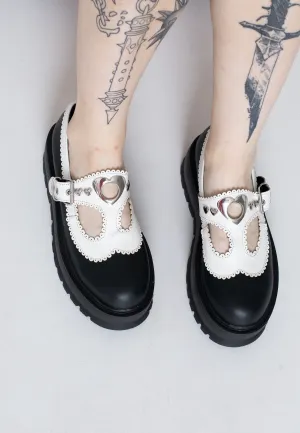 DemoniaCult - Slacker 23 Black/White Vegan Leather - Girl Sandals