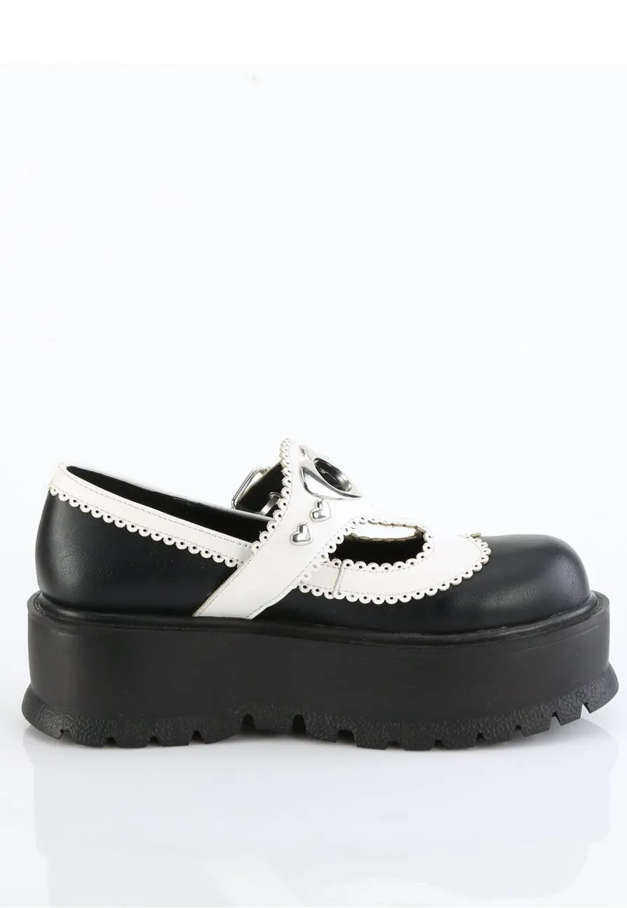 DemoniaCult - Slacker 23 Black/White Vegan Leather - Girl Sandals