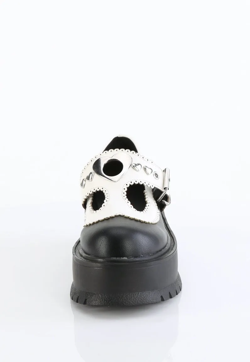 DemoniaCult - Slacker 23 Black/White Vegan Leather - Girl Sandals
