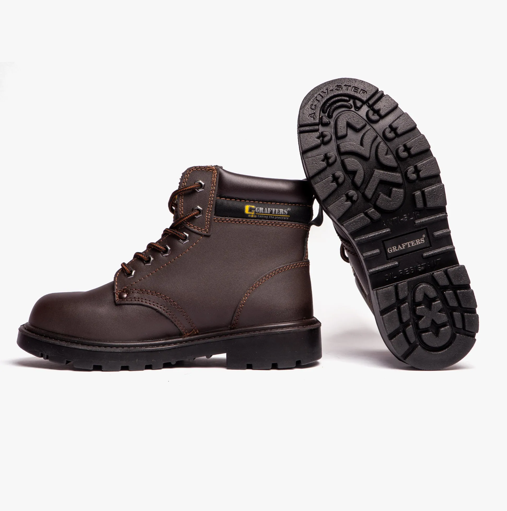 Grafters APPRENTICE Unisex Leather Safety Boots Brown