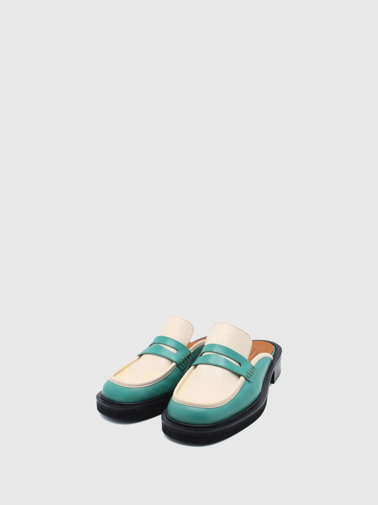 Green White Slip-on Mules