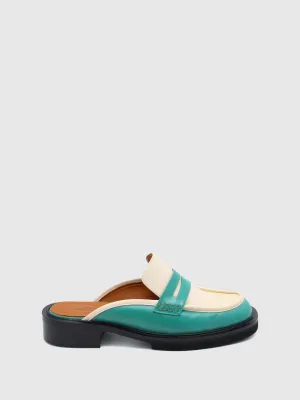 Green White Slip-on Mules