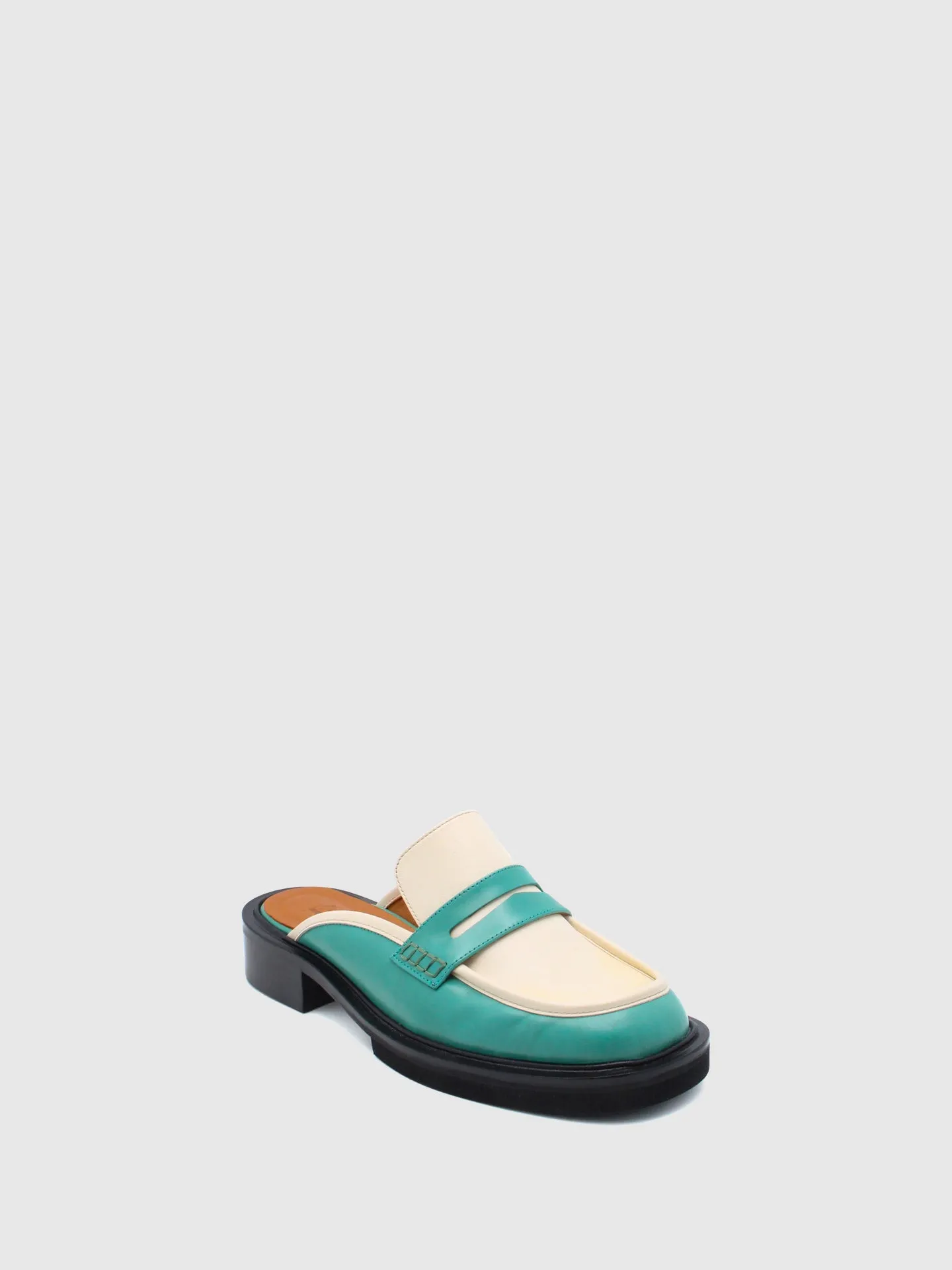 Green White Slip-on Mules