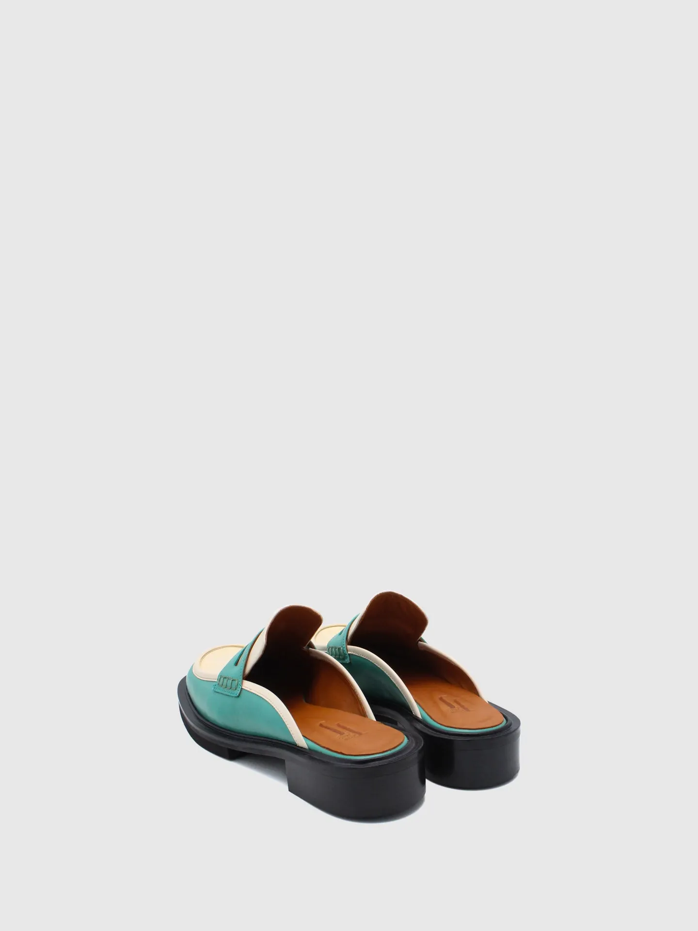 Green White Slip-on Mules
