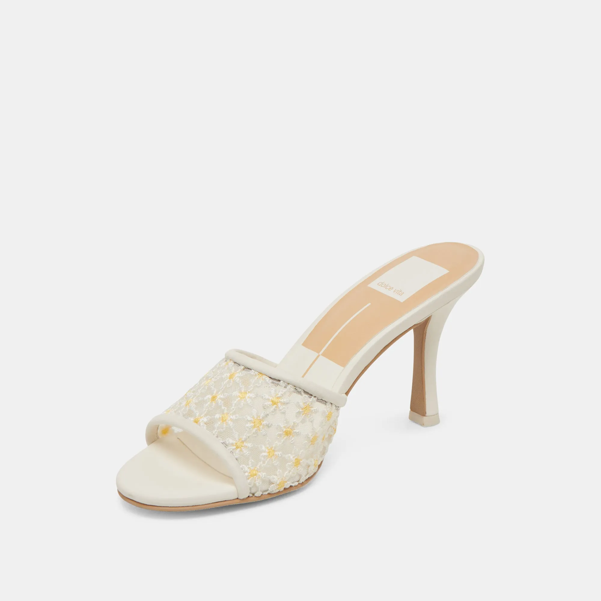 LAVENA FLORAL HEELS WHITE YELLOW FLORAL MESH Dolce Vita
