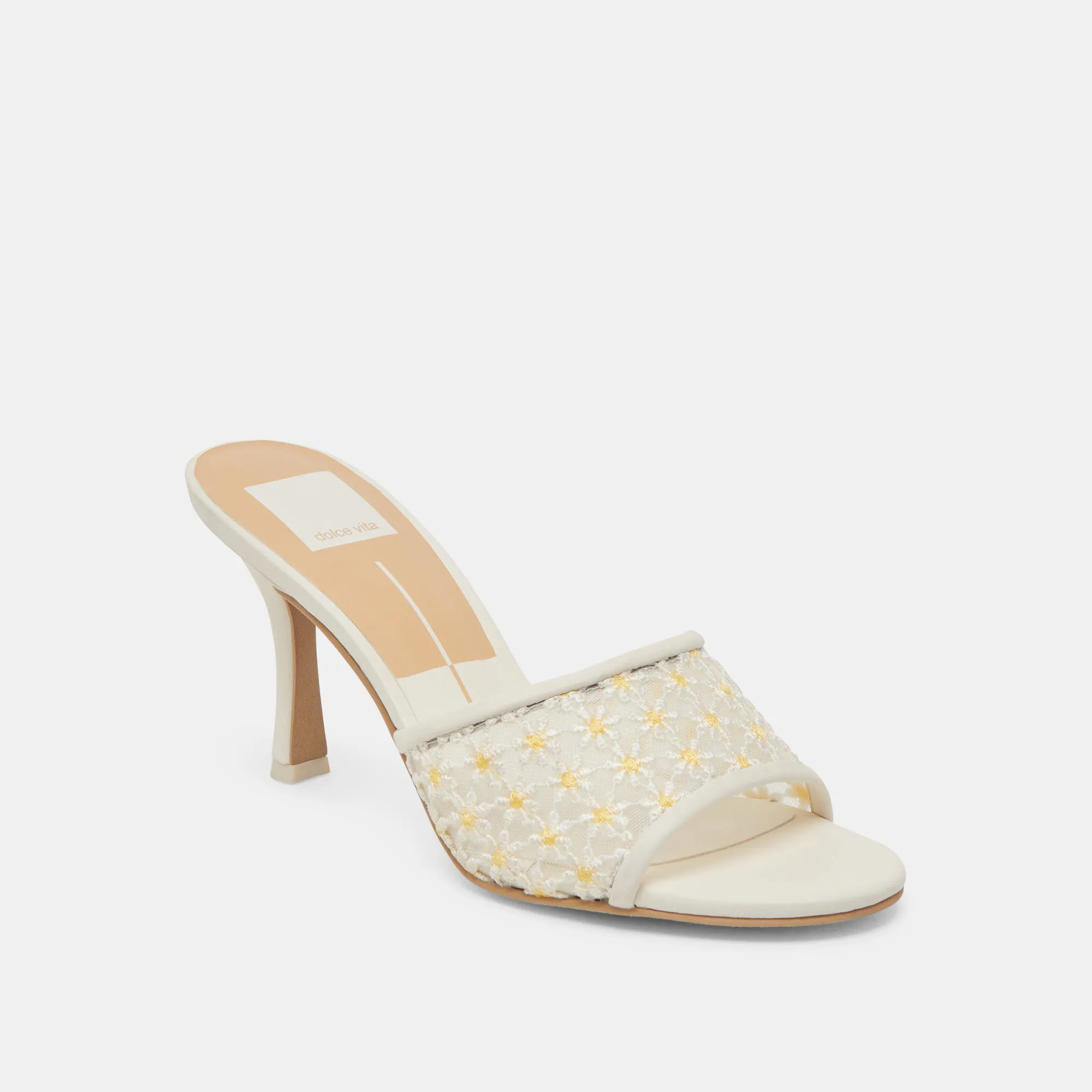 LAVENA FLORAL HEELS WHITE YELLOW FLORAL MESH Dolce Vita