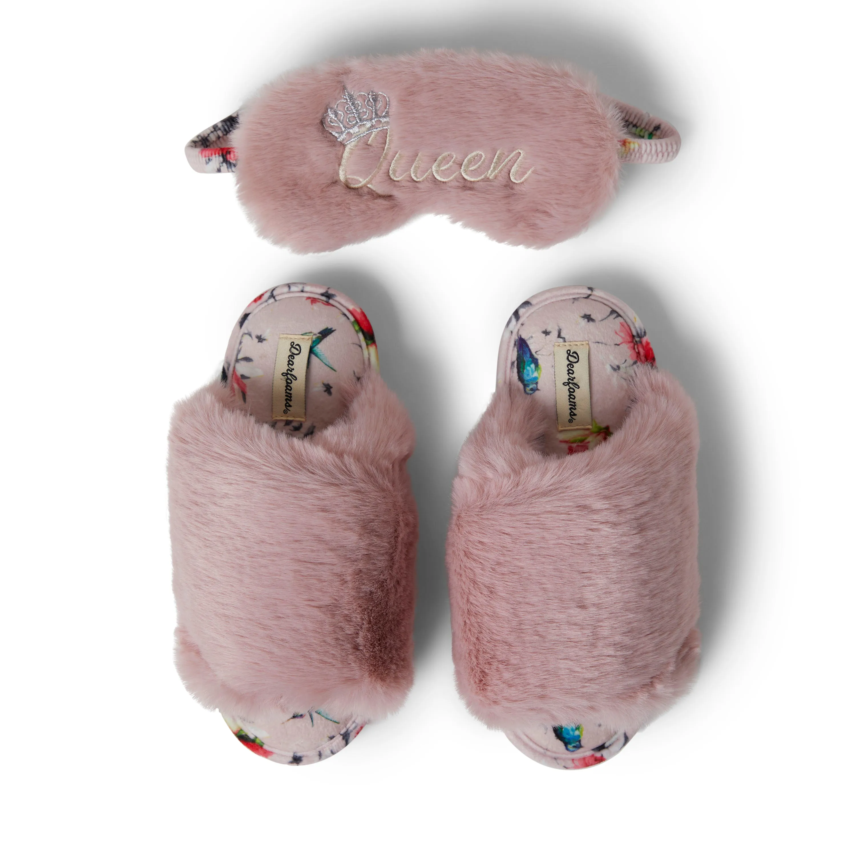 Reformation Dearfoams Womens Louise Furry Cross Band Slide with Eyemask