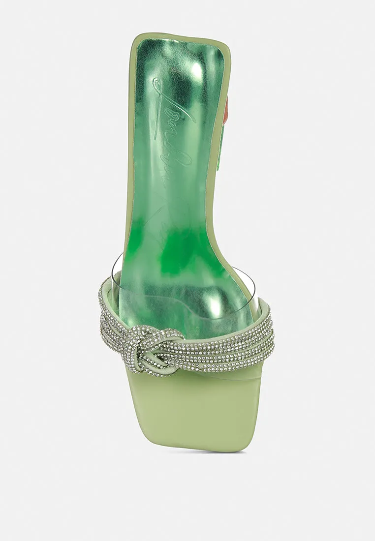 Reformation hiorda knotted rhinestone embellished spool heel sandals
