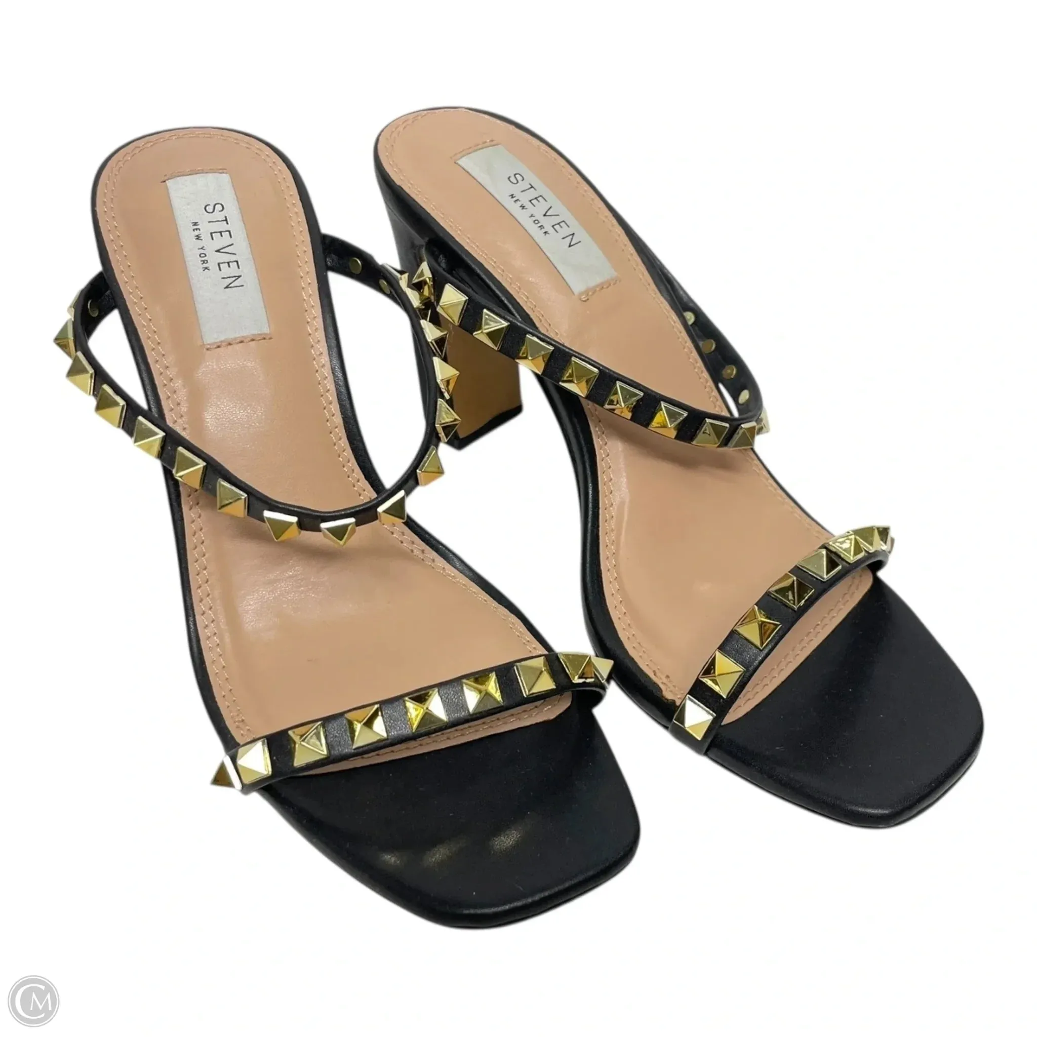 Shoes Heels Stiletto By STEVEN NY In Black & Gold, Size: 6.5