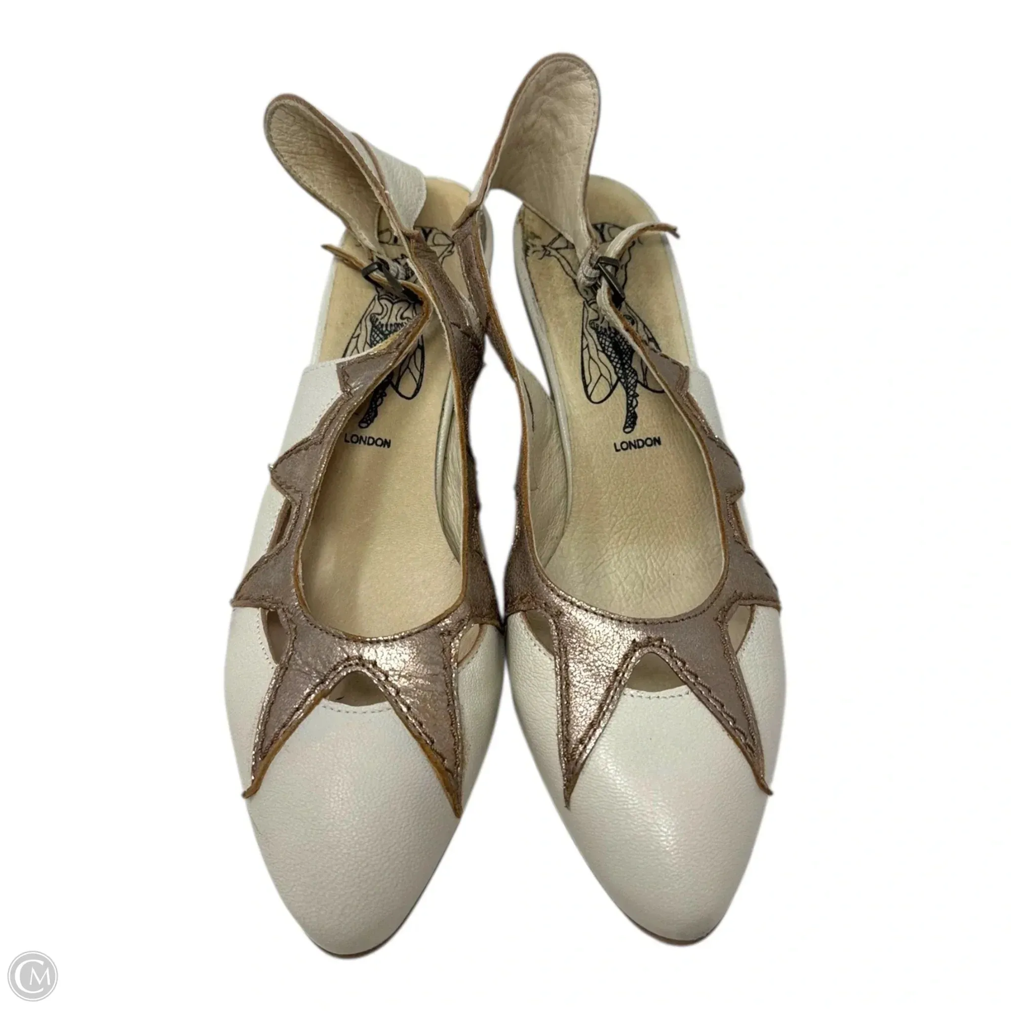Slingback Shoes Heels Block By Fly London In Cream & Tan, Size: 8.5