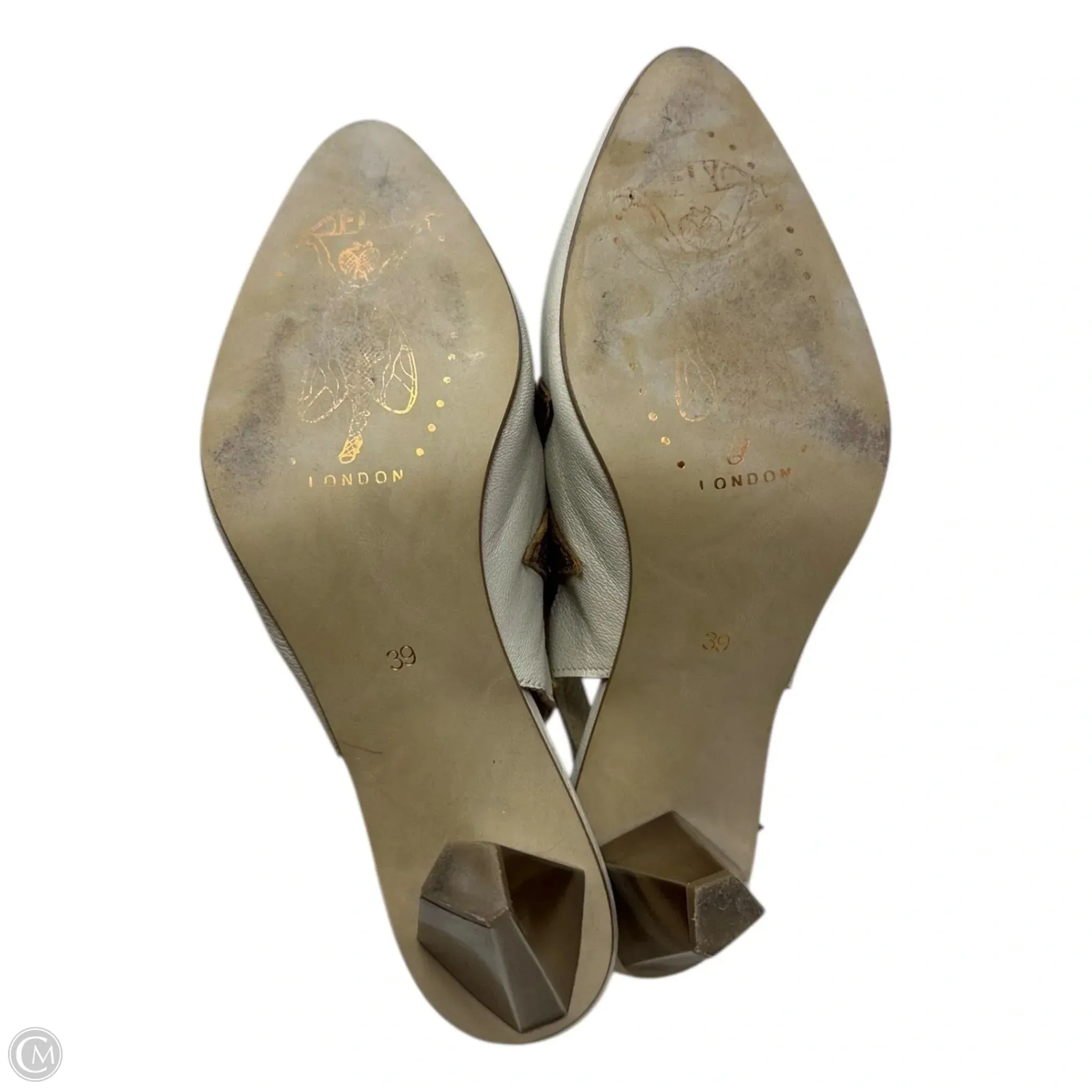 Slingback Shoes Heels Block By Fly London In Cream & Tan, Size: 8.5