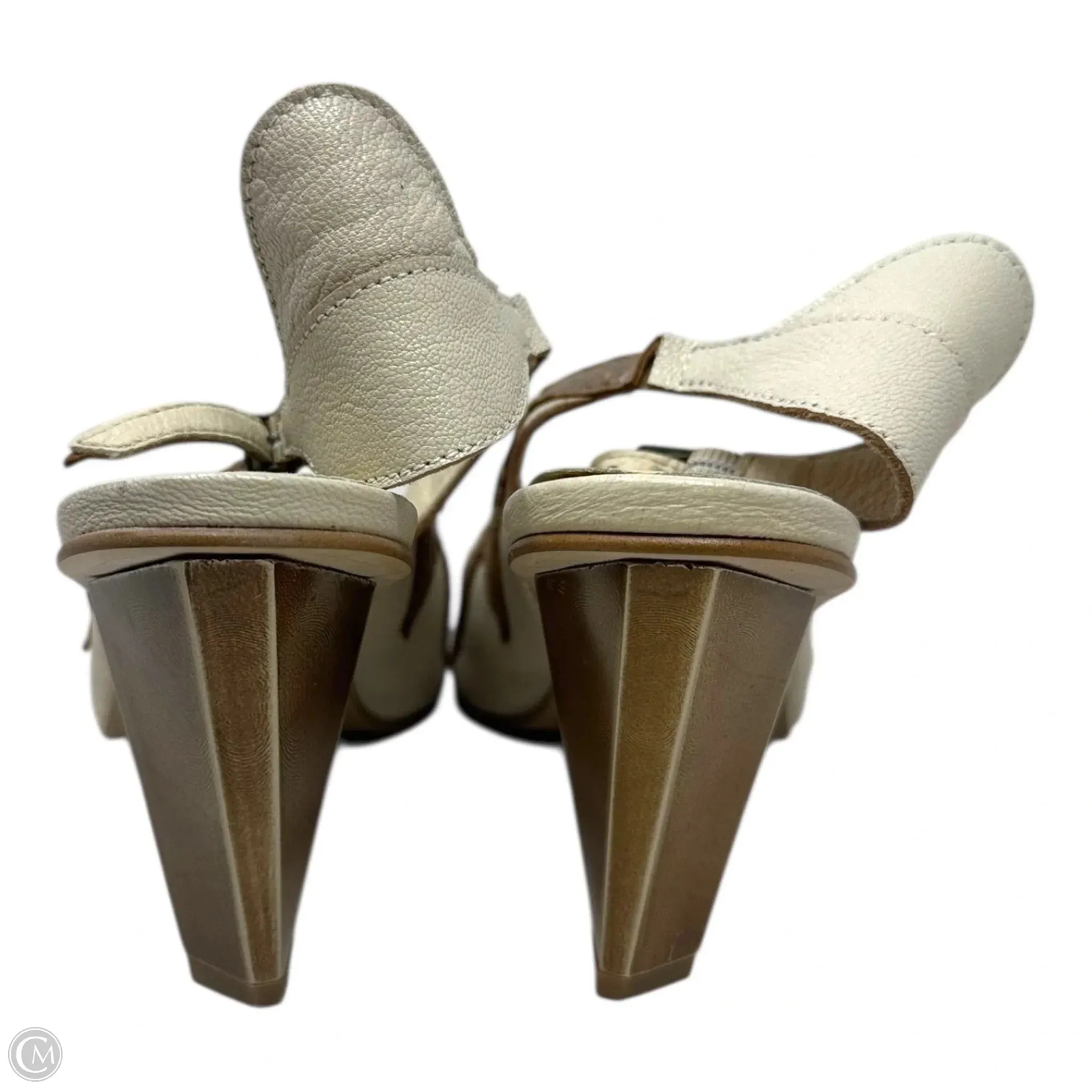 Slingback Shoes Heels Block By Fly London In Cream & Tan, Size: 8.5