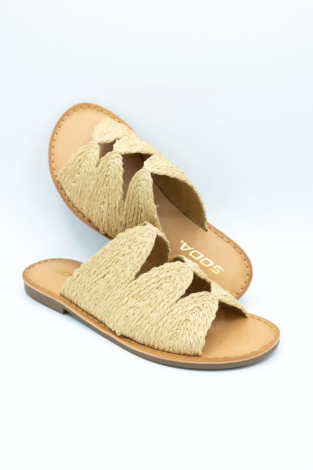 Soda Takes Raffia Slide Sandals for Women in Tan | TAKES-S LT TAN